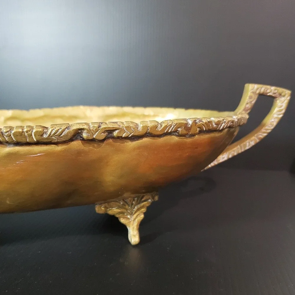 Vintage Hecho En Mexico Copper and Brass‎ Centerpiece Dish Ornate Footed